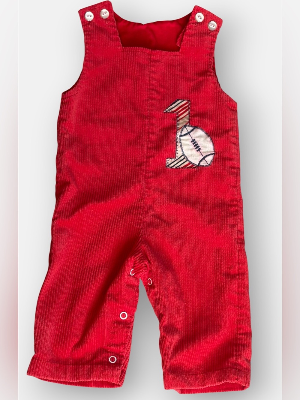 VTG Health-tex Red Corduroy Football #1 Overalls 12M